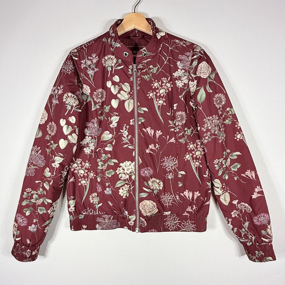 Ilse Jacobsen Sz 36 US‎ 6 Floral Jacket Bomber Burgundy Coat Cottagecore Earthy